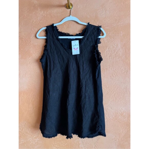 Unbranded Tops - Gigi Moda Made in Italy Black Linen Blend Frayed Tank Top Small